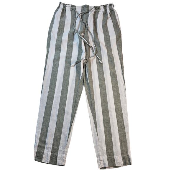 Giovanni beach lunch linen blend green striped w/ pockets and tie waist NWOT M - Picture 1 of 10